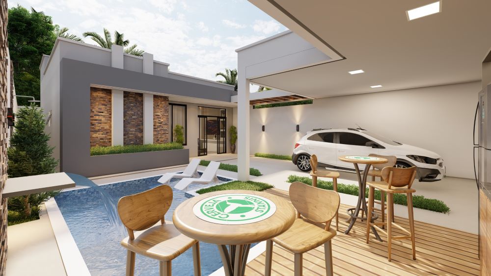 Planta de casa térrea em terreno de 9x20 metros com três quartos