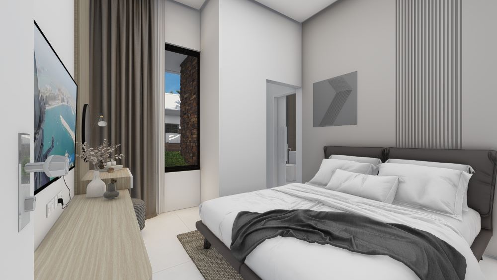 Planta de casa térrea em terreno de 9x20 metros com três quartos