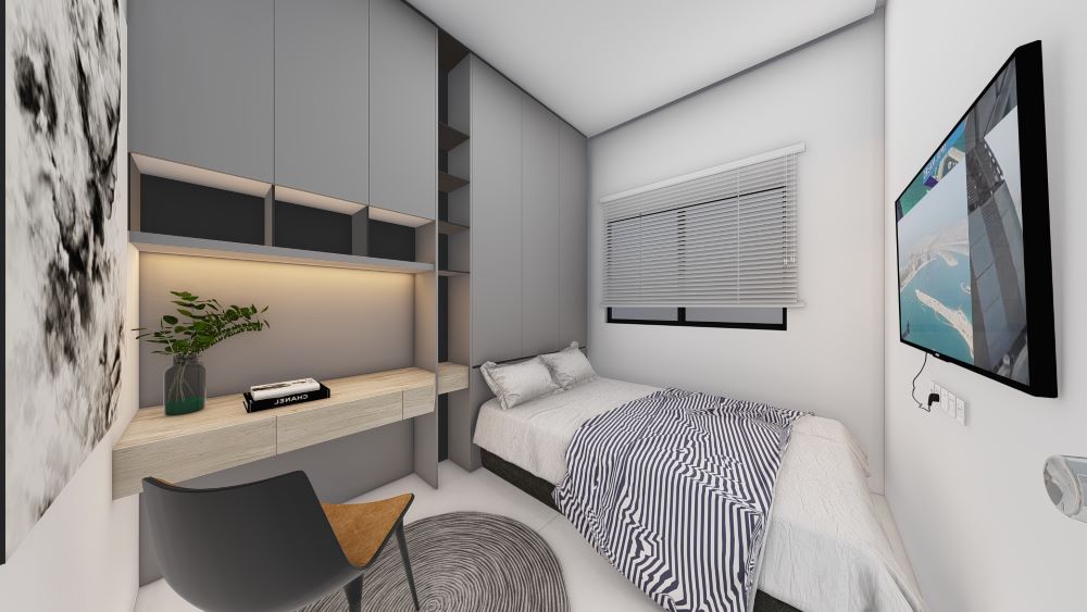 Planta de casa térrea em terreno de 9x20 metros com três quartos