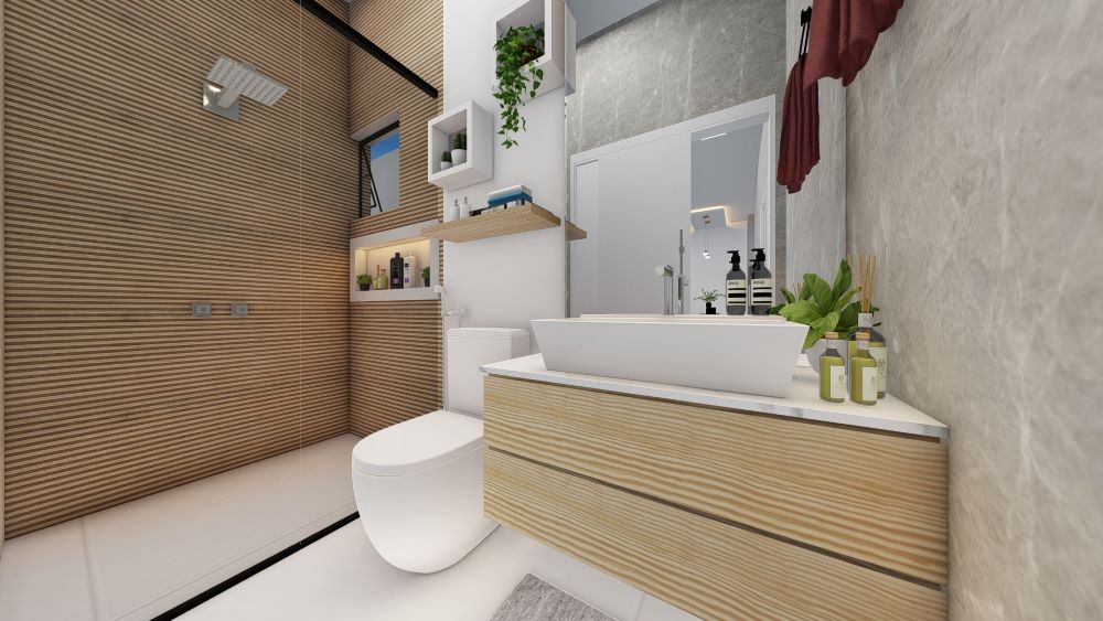 Planta de casa térrea em terreno de 9x20 metros com três quartos