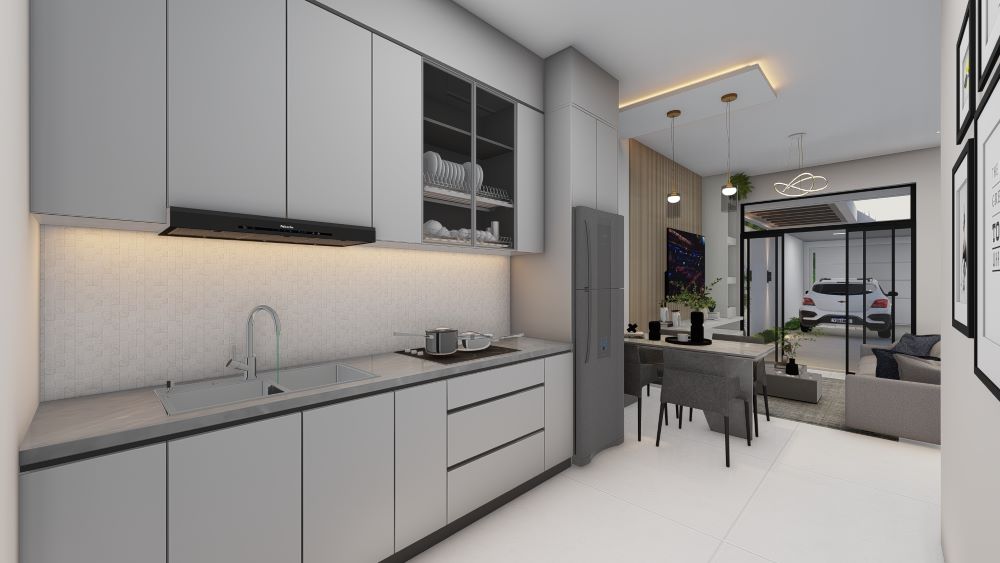 Planta de casa térrea em terreno de 9x20 metros com três quartos