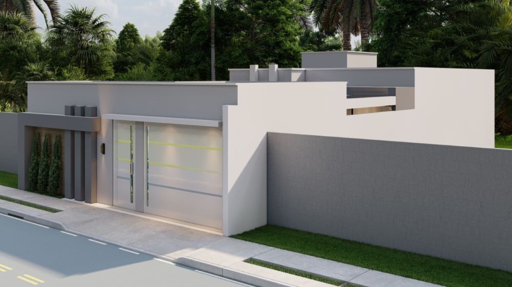 Planta de casa térrea em terreno de 9x20 metros com três quartos