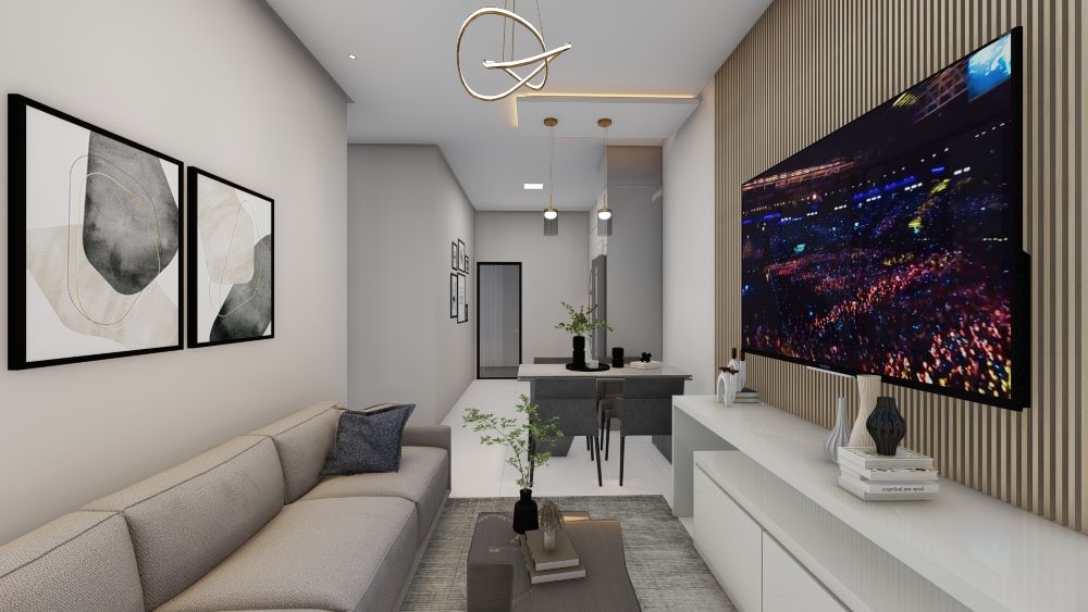 Planta de casa térrea em terreno de 9x20 metros com três quartos