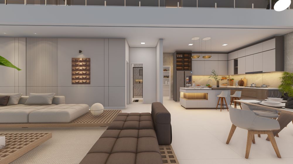 Projeto em terreno de 12x30 metros com três quartos e piscina
