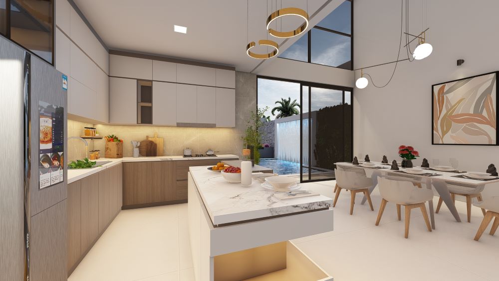 Projeto em terreno de 12x30 metros com três quartos e piscina
